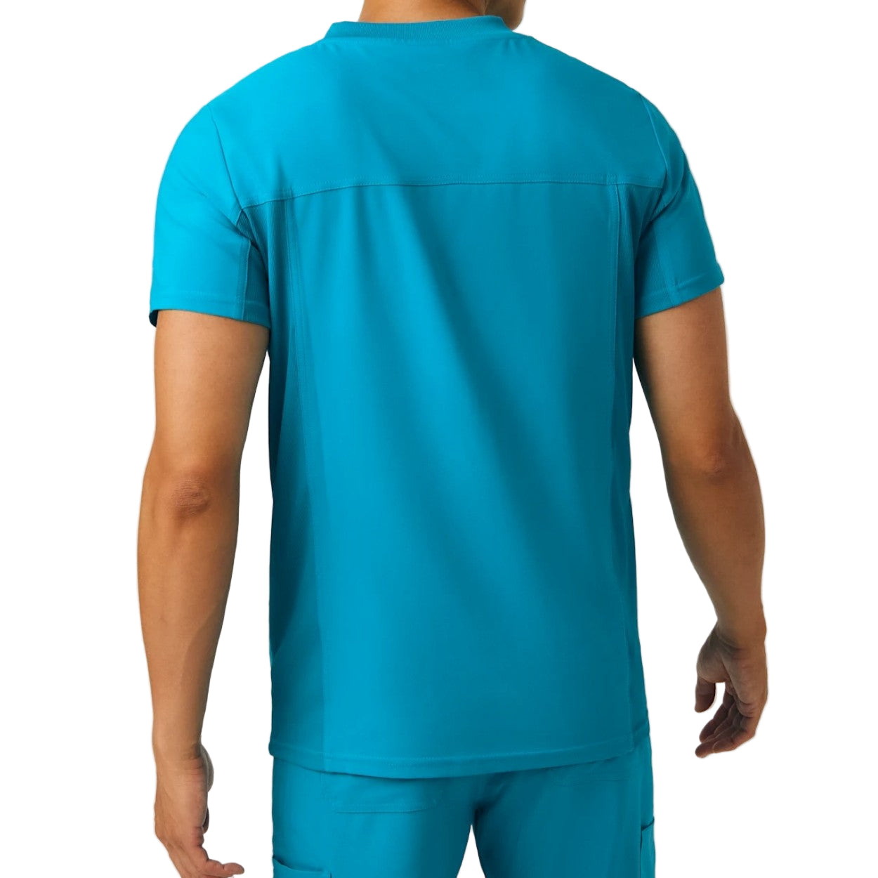 Teal scrub top on a white background