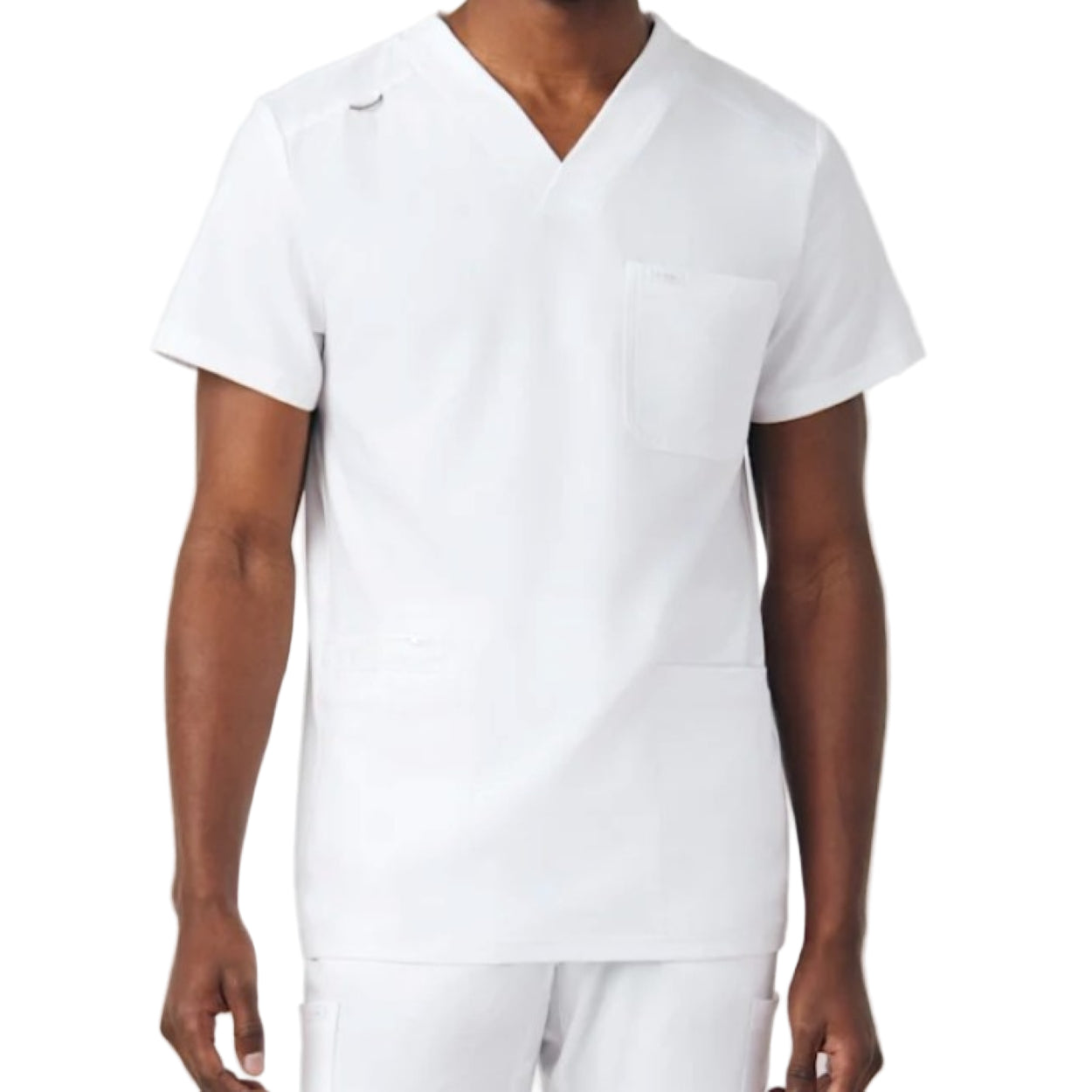White scrub top on a white background