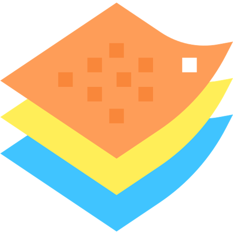 Orange, yellow, and blue layers on top of each other