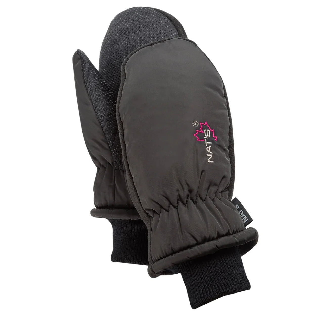 Black winter mitt on a white background