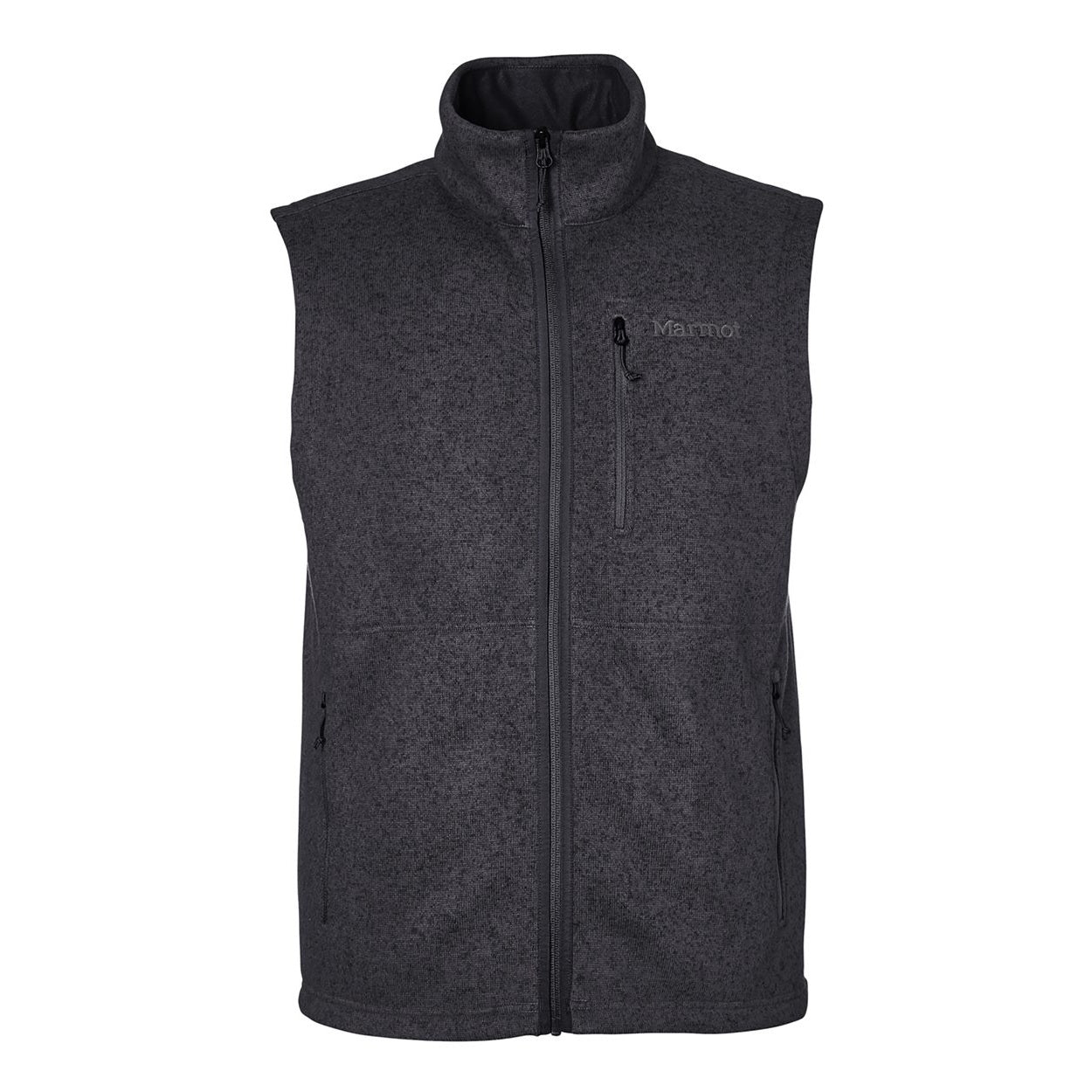 Black heather sweater vest on a white background