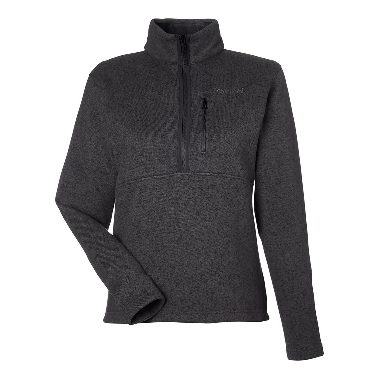 Black heather sweater on a white background