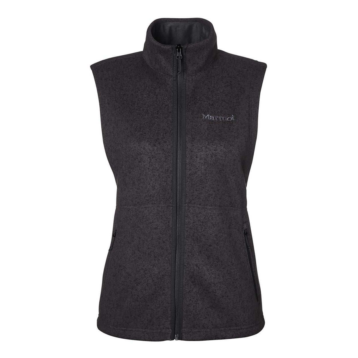 Black heather sweater vest on a white background