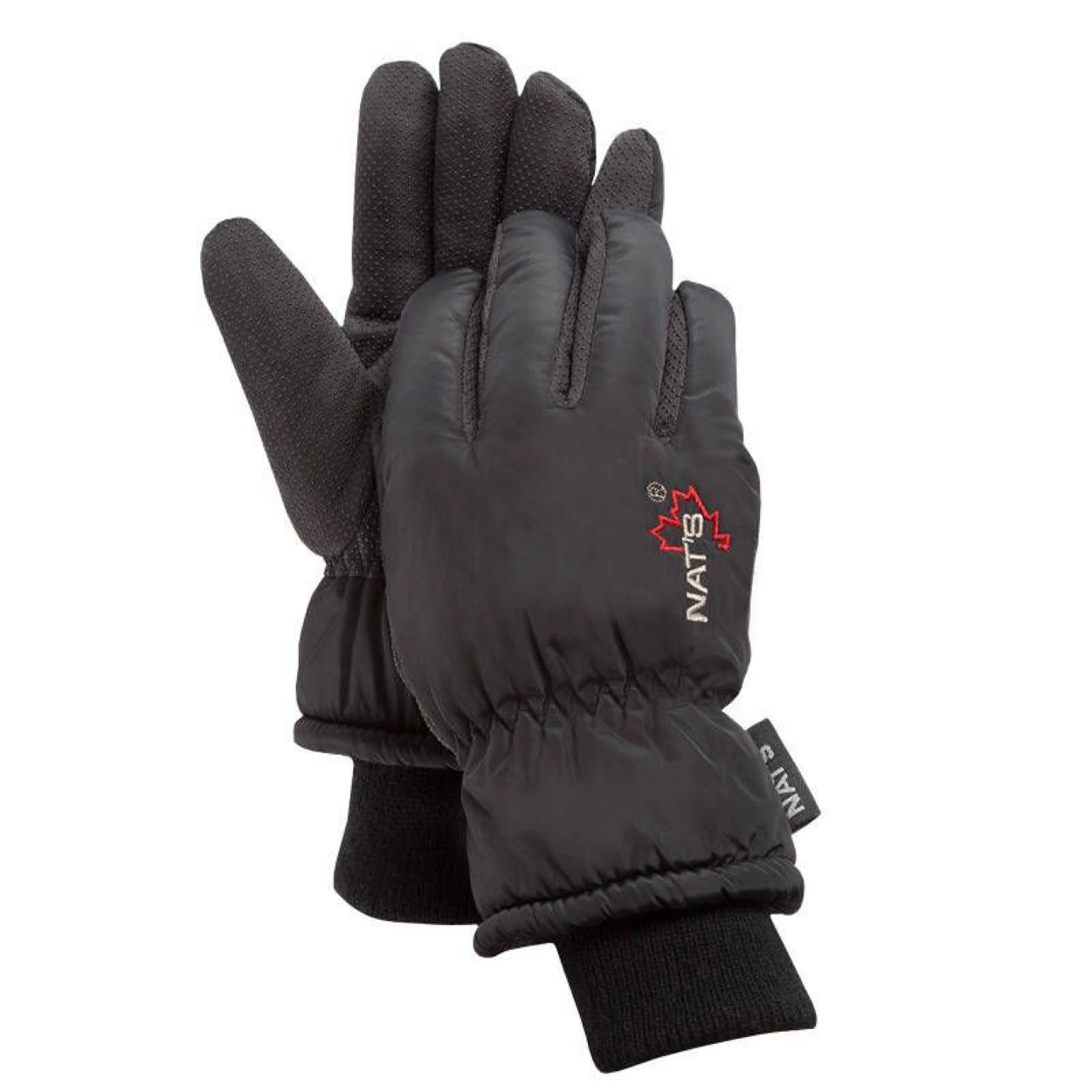 Black winter glove on a white background
