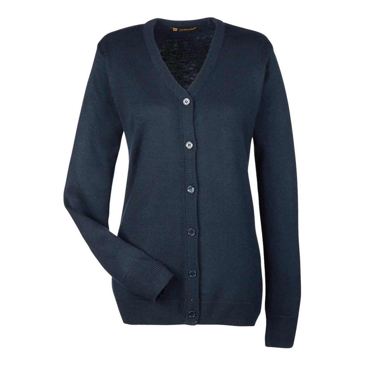 Dark navy cardigan on a white background