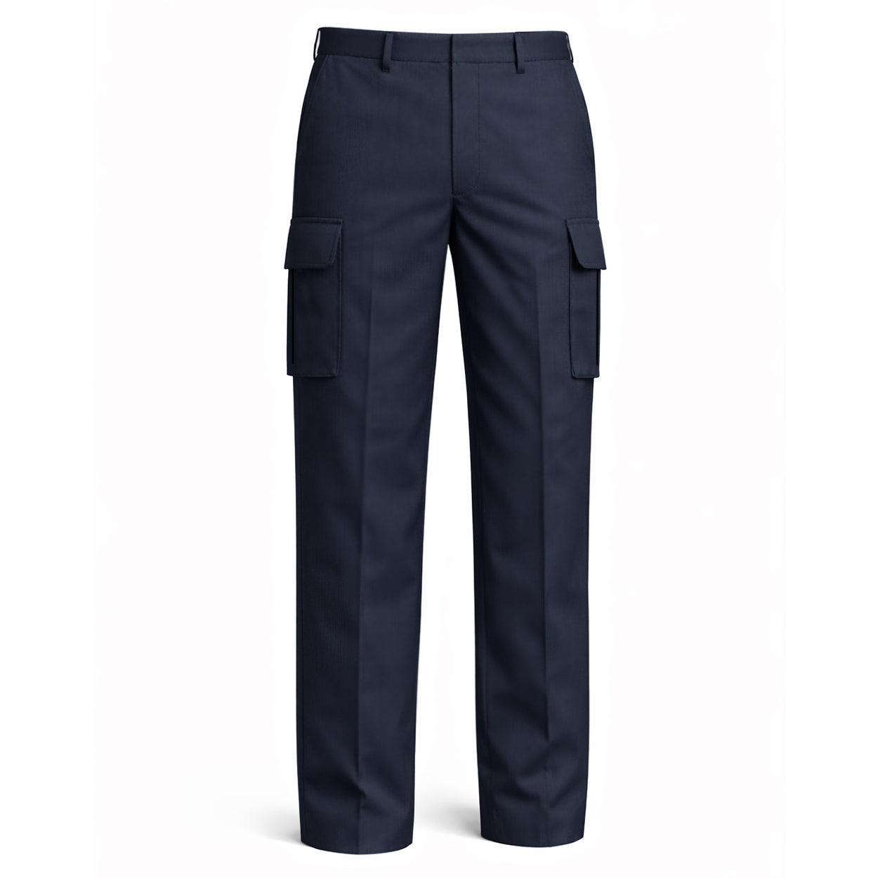 Navy cargo pants with white background