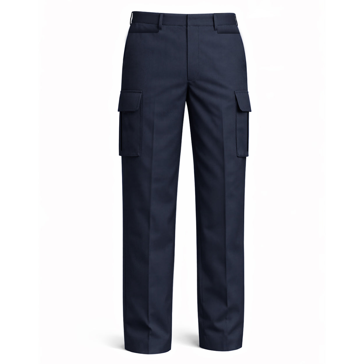 Navy cargo pants with white background