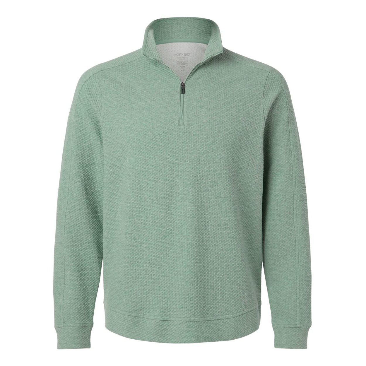 Sage green heather sweater on a white background