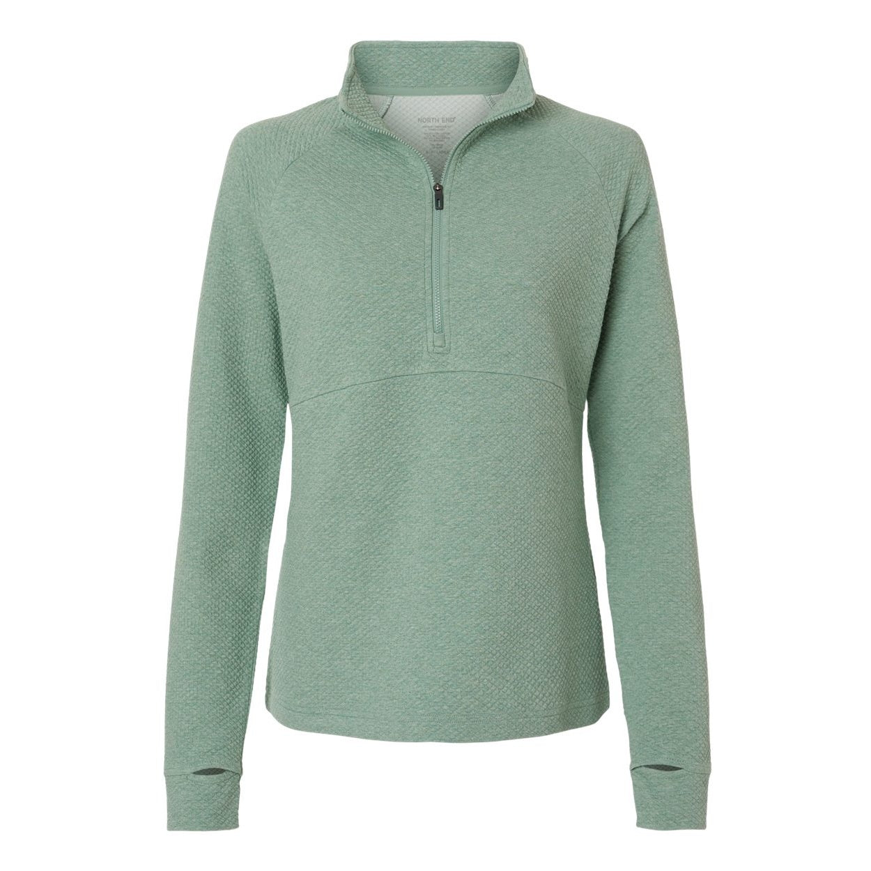 Sage green heather sweater on a white background
