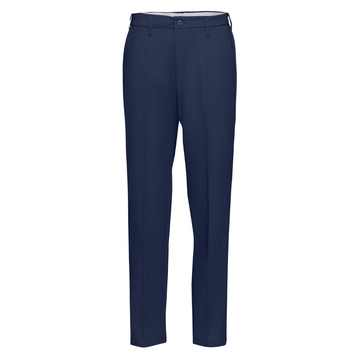 Navy work pants on a white background
