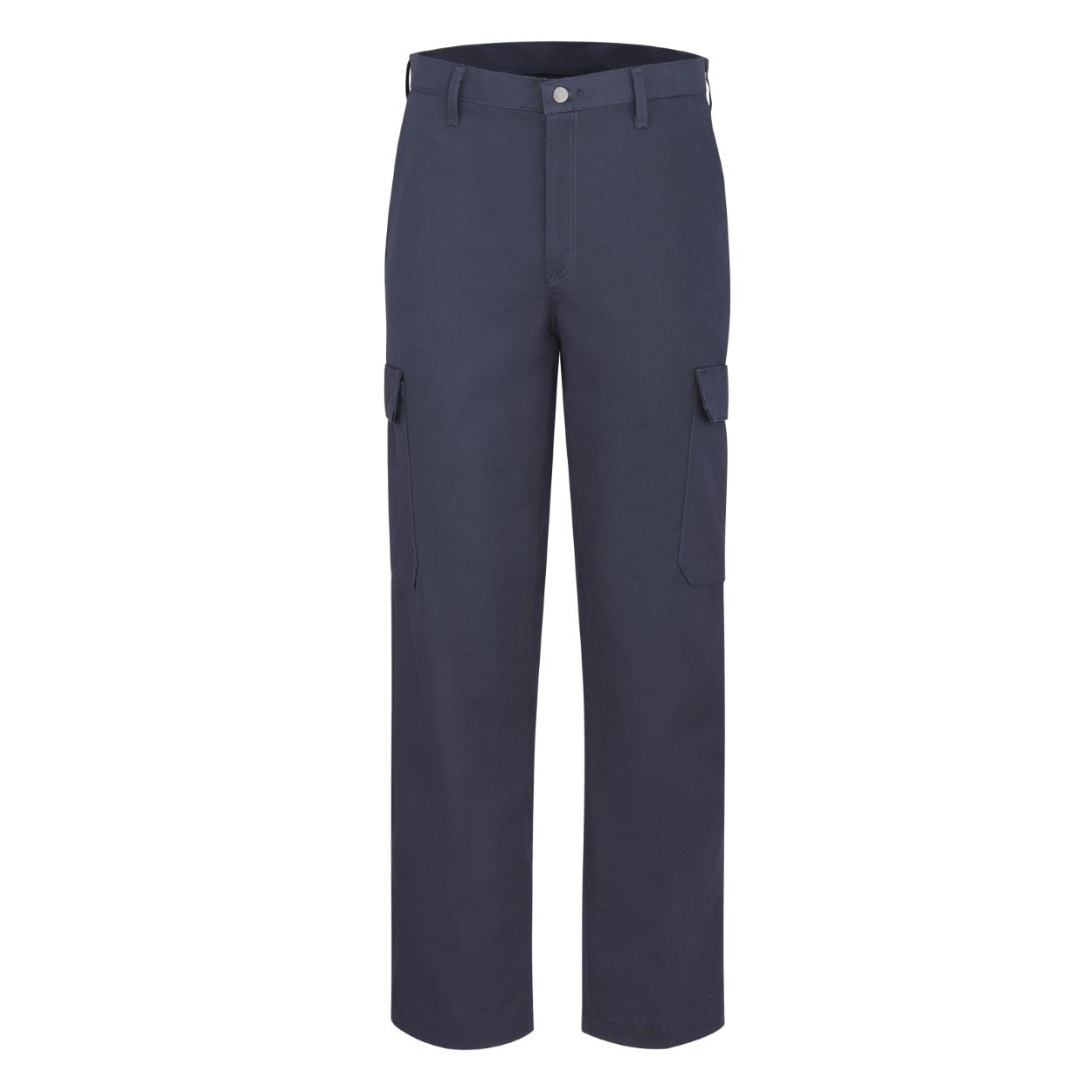 Navy work pants on a white background