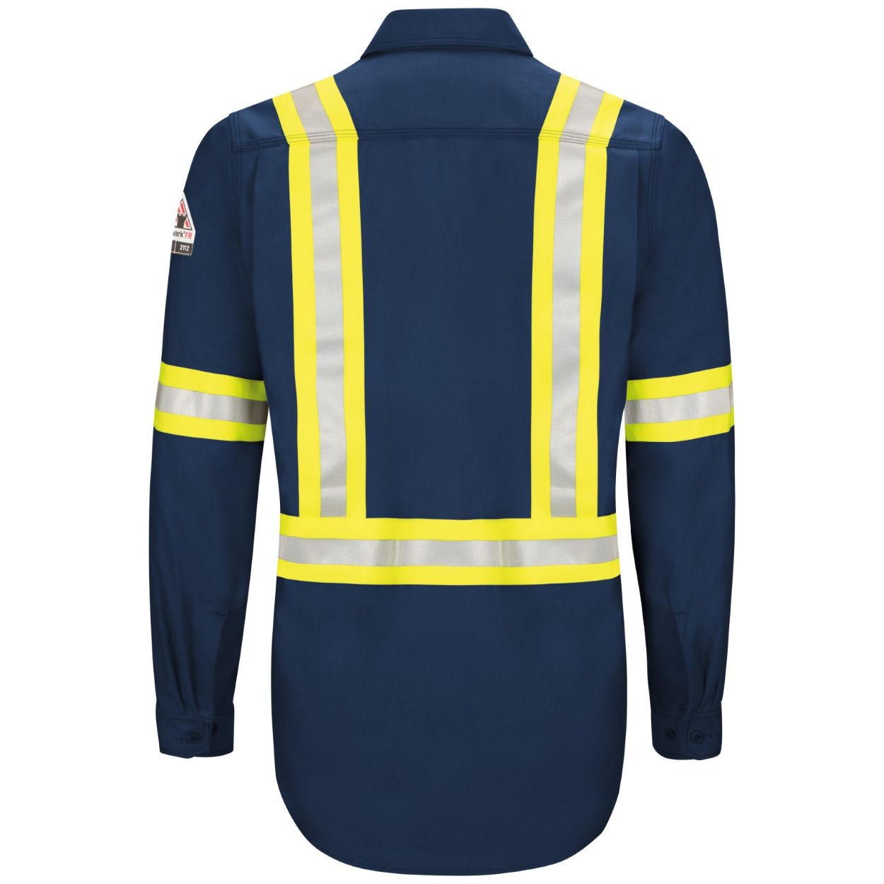 Navy hi-vis shirt on a white background