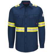Navy hi-vis shirt on a white background