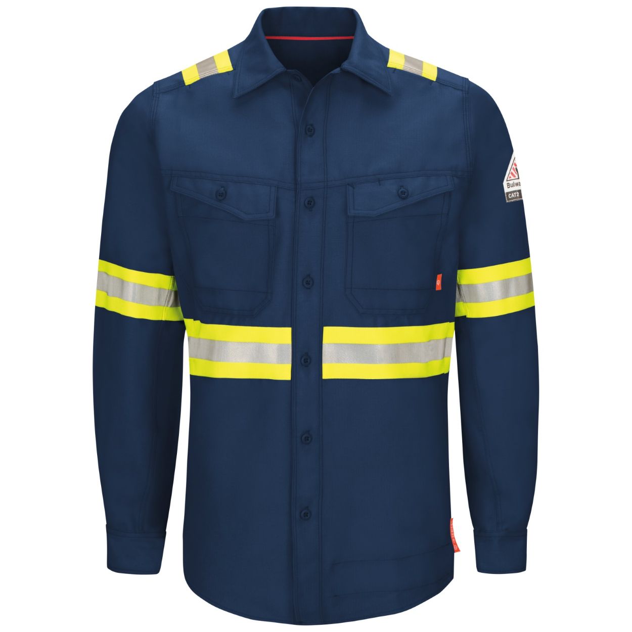 Navy hi-vis shirt on a white background