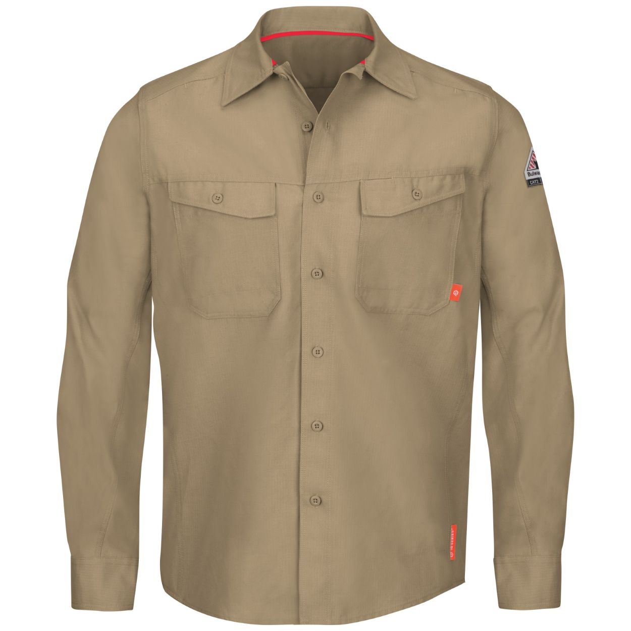 Khaki work shirt on a white background