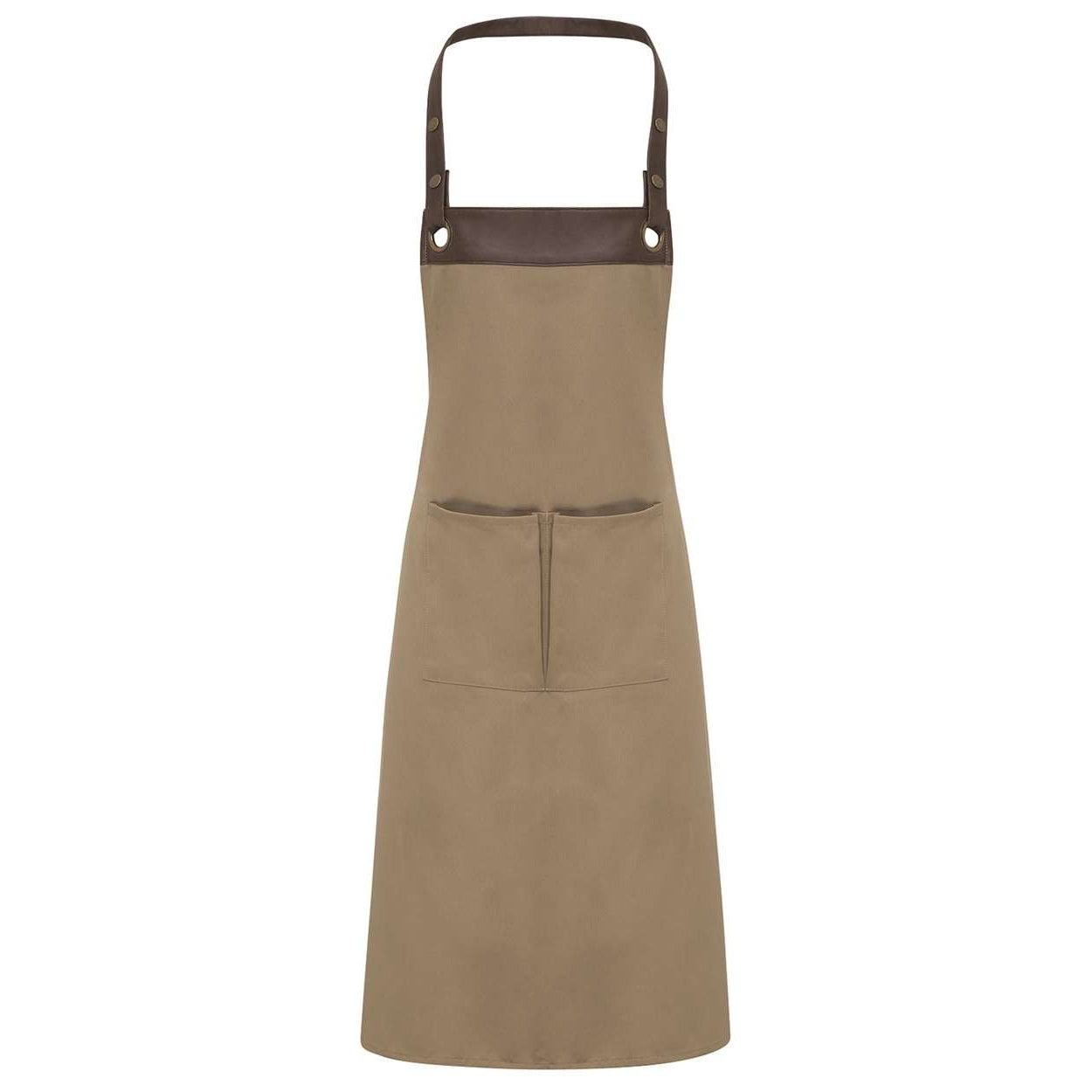 Khaki/brown apron on a white background