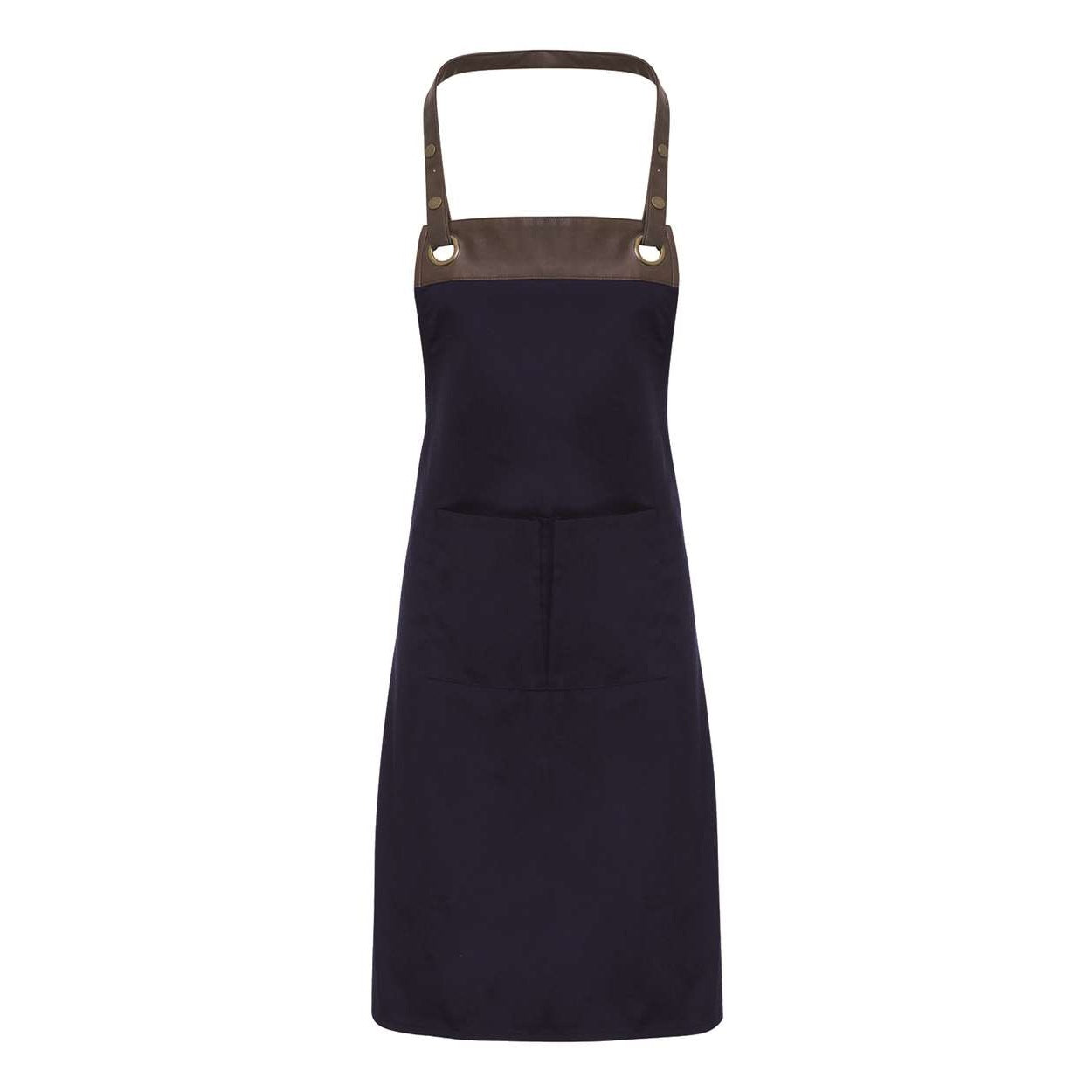 Navy/brown apron on a white background