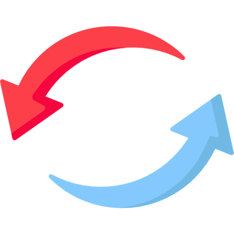 Red and blue arrows pointing towards each other