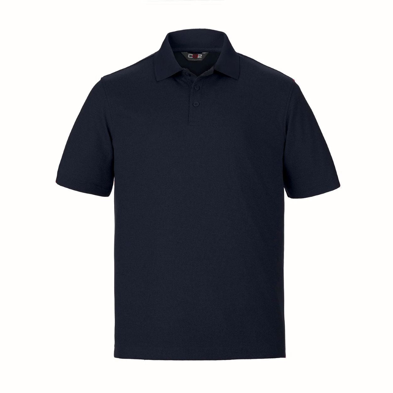 Navy polo shirt on a white background