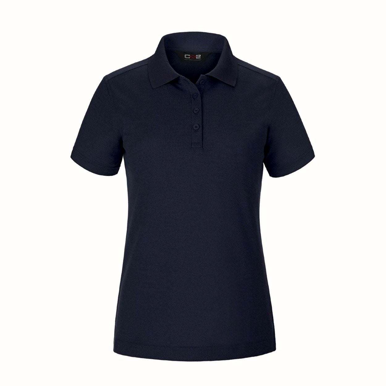 Navy polo shirt on a white background