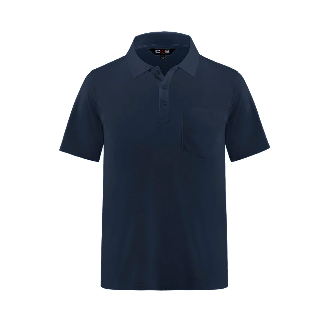Navy blue polo shirt on a white background