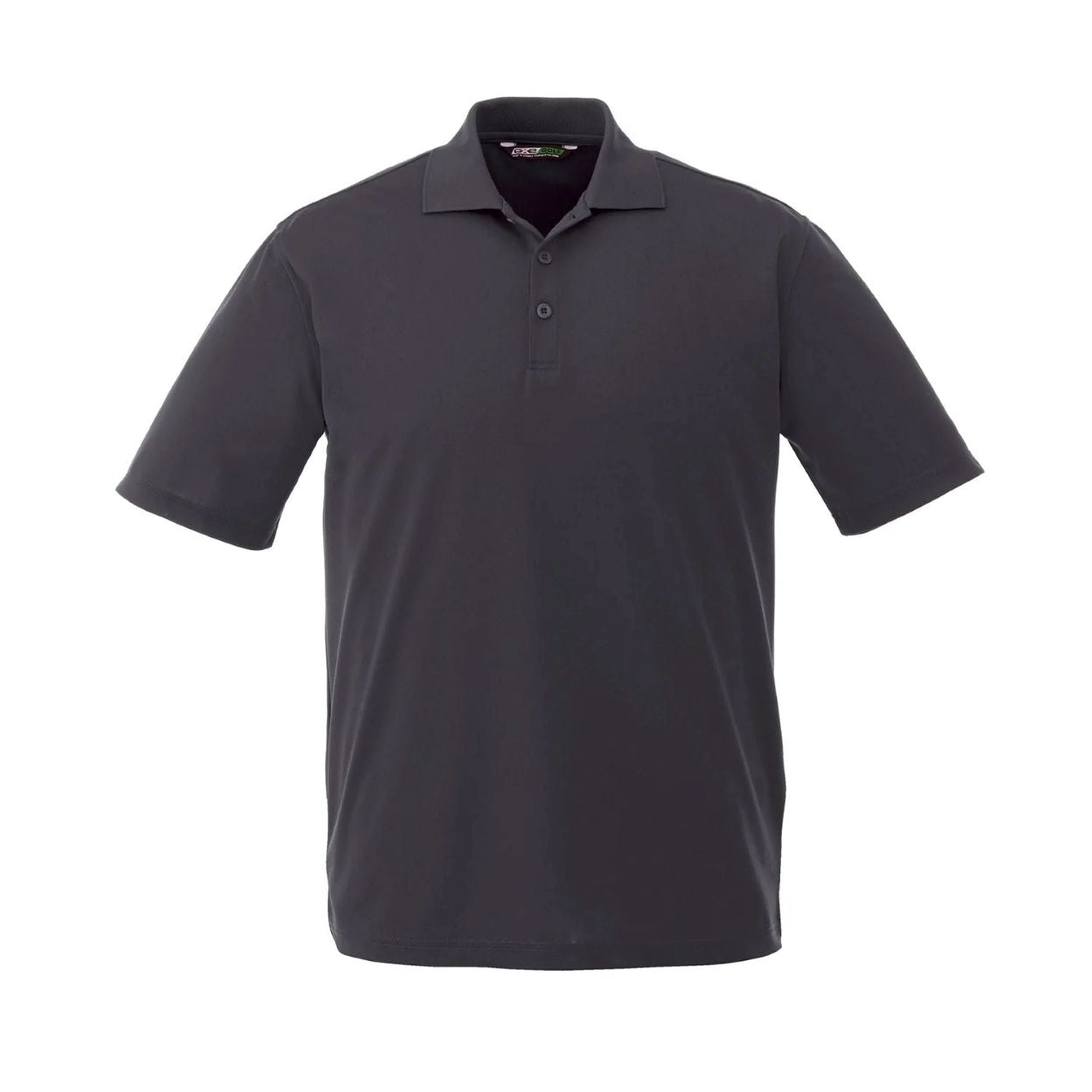 Gunmetal grey polo shirt on a white background