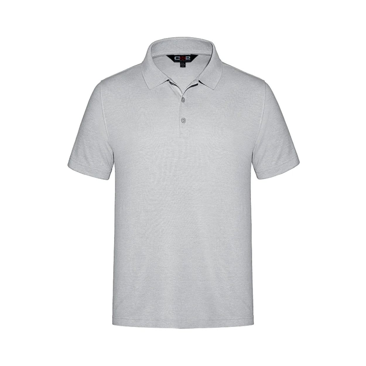 Athletic grey heather polo shirt on a white background