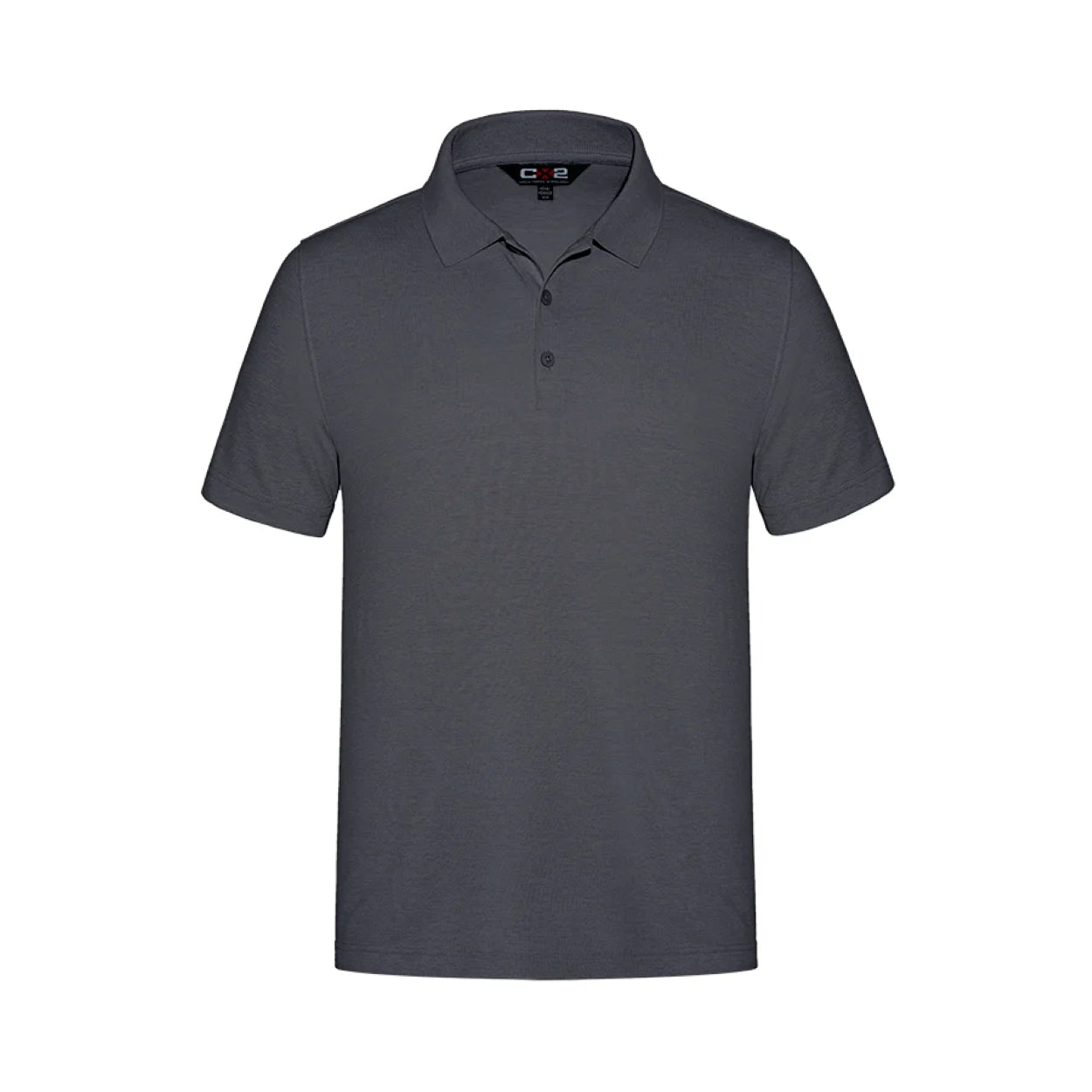 Charcoal heather polo shirt on a white background