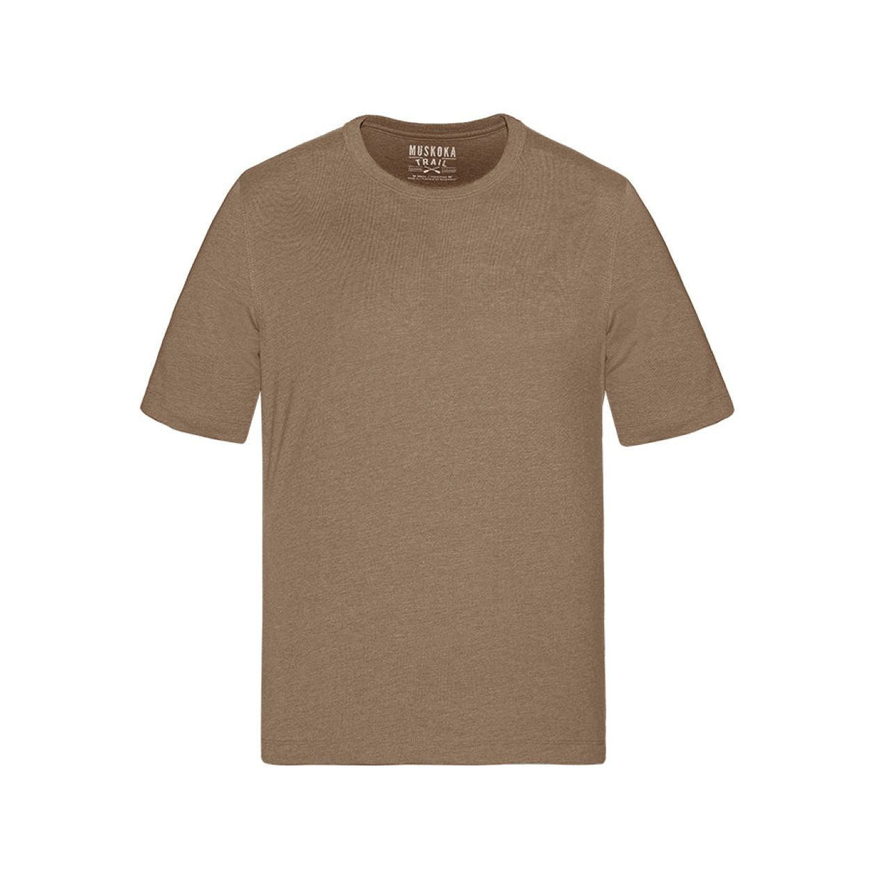 Heather taupe t-shirt on a white background