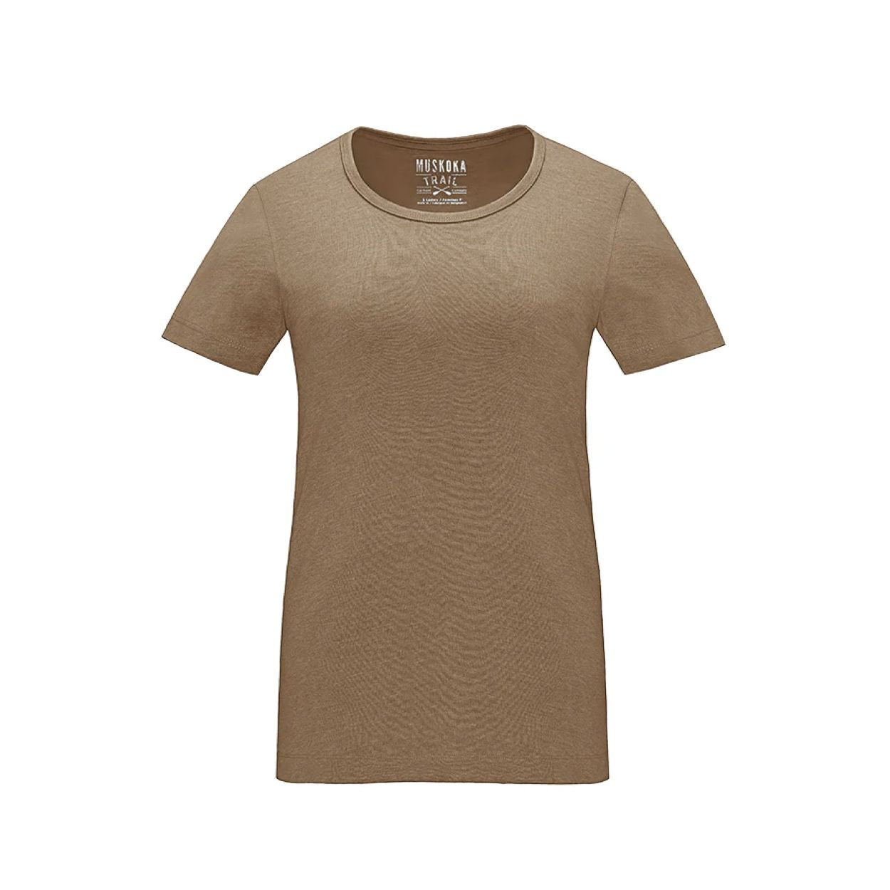 Heather taupe t-shirt on a white background