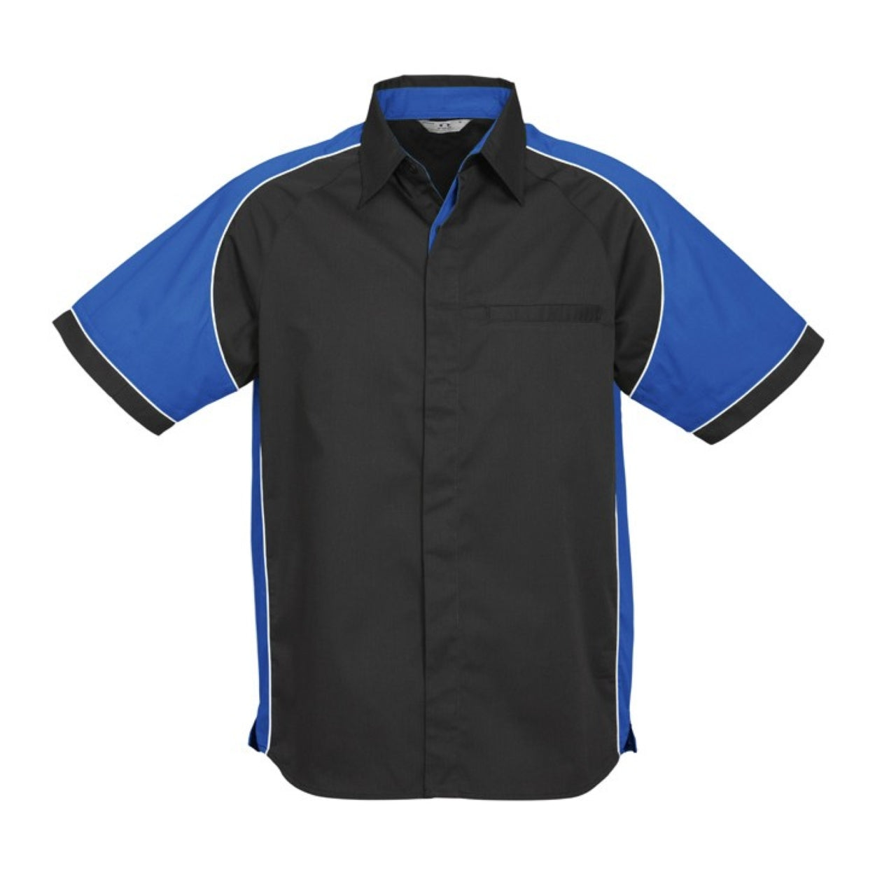 Black and royal blue shirt on a white background