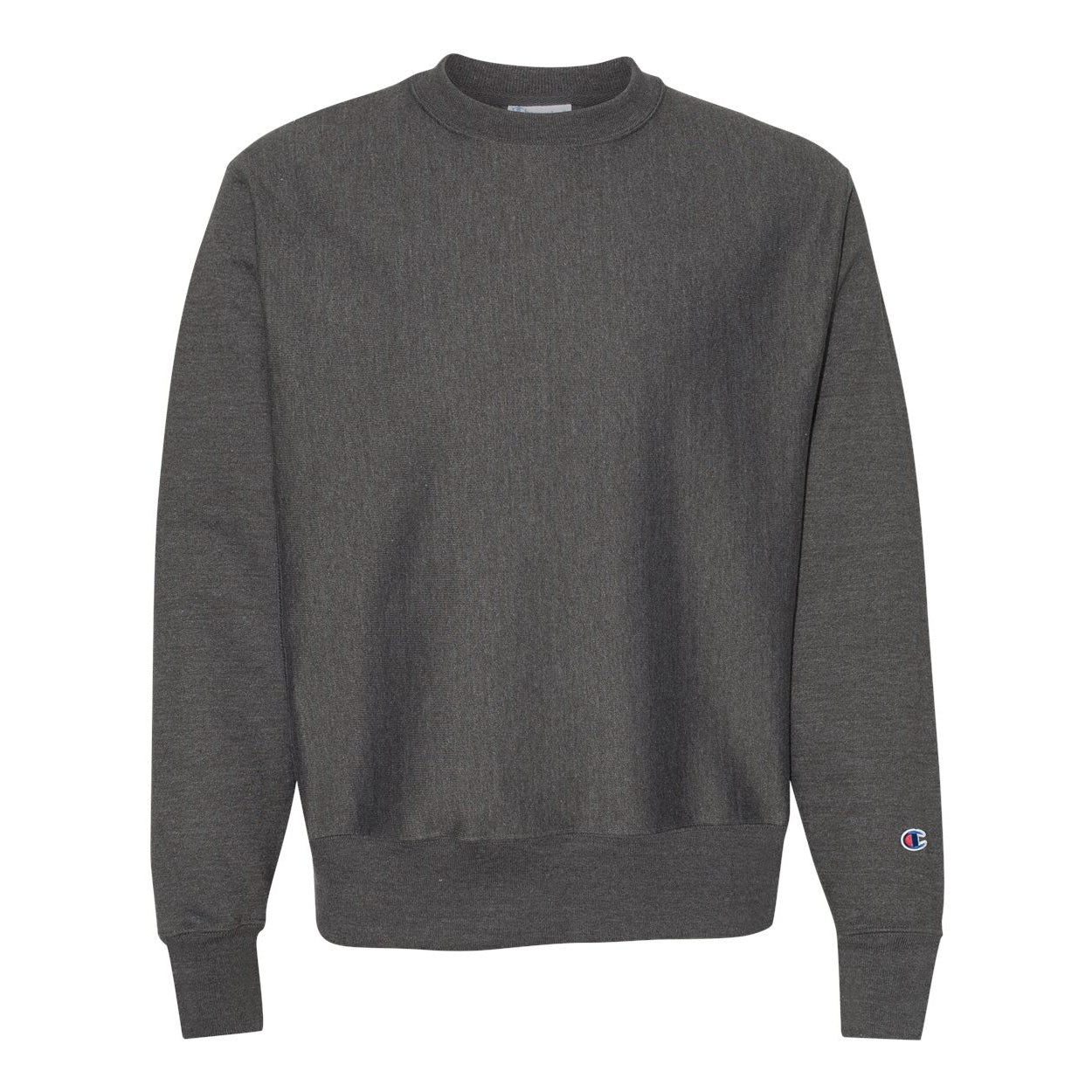 Charcoal heather sweater on a white background