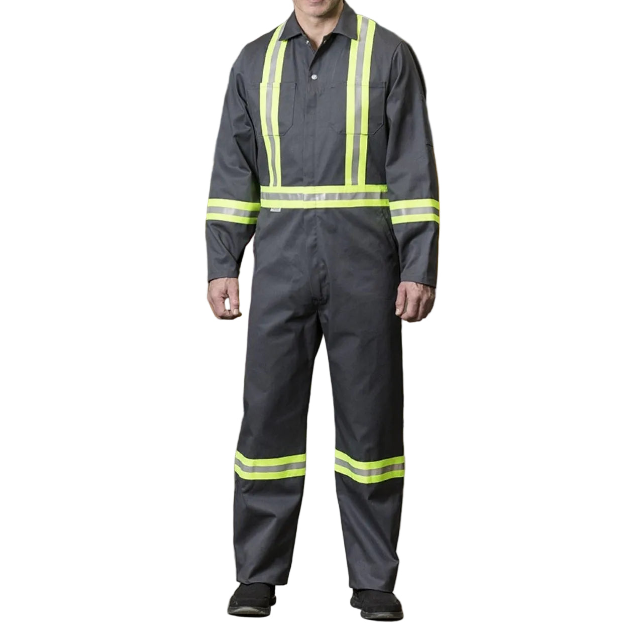 Charcoal hi-vis coveralls on a white background