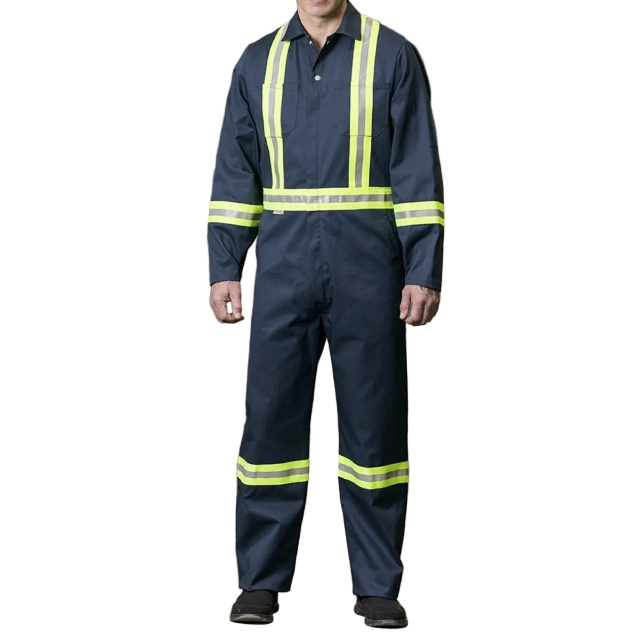 Navy hi-vis coveralls on a white background