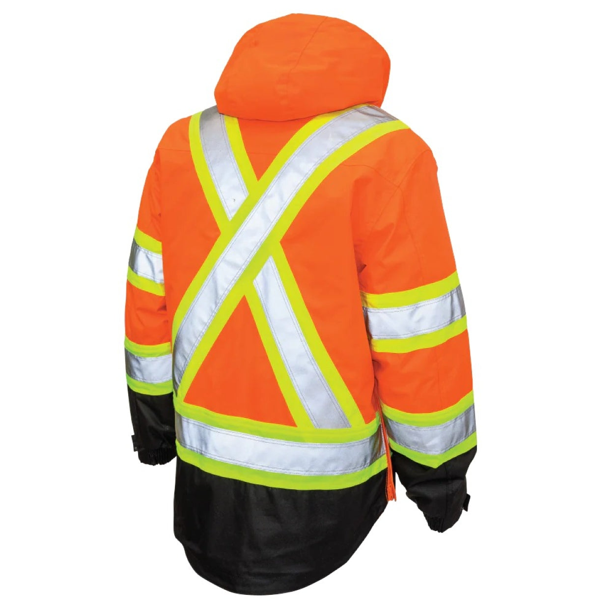 Hi-vis orange hybrid coat on a white background