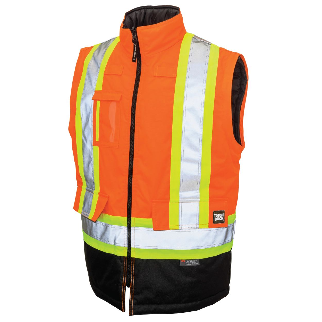 Hi-vis orange hybrid coat on a white background