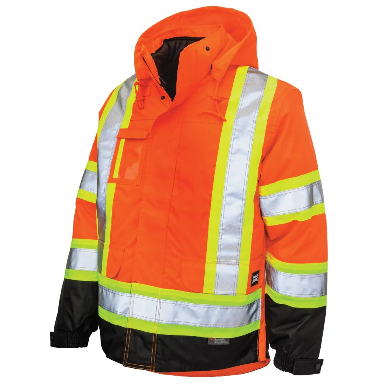 Hi-vis orange hybrid coat on a white background