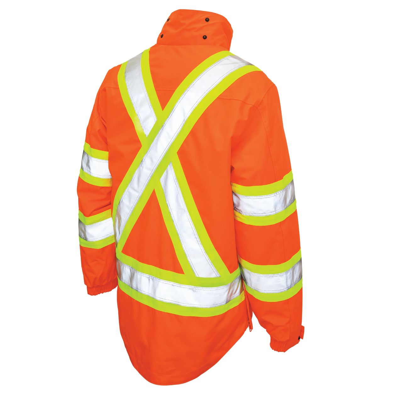Hi-vis orange hybrid coat on a white background