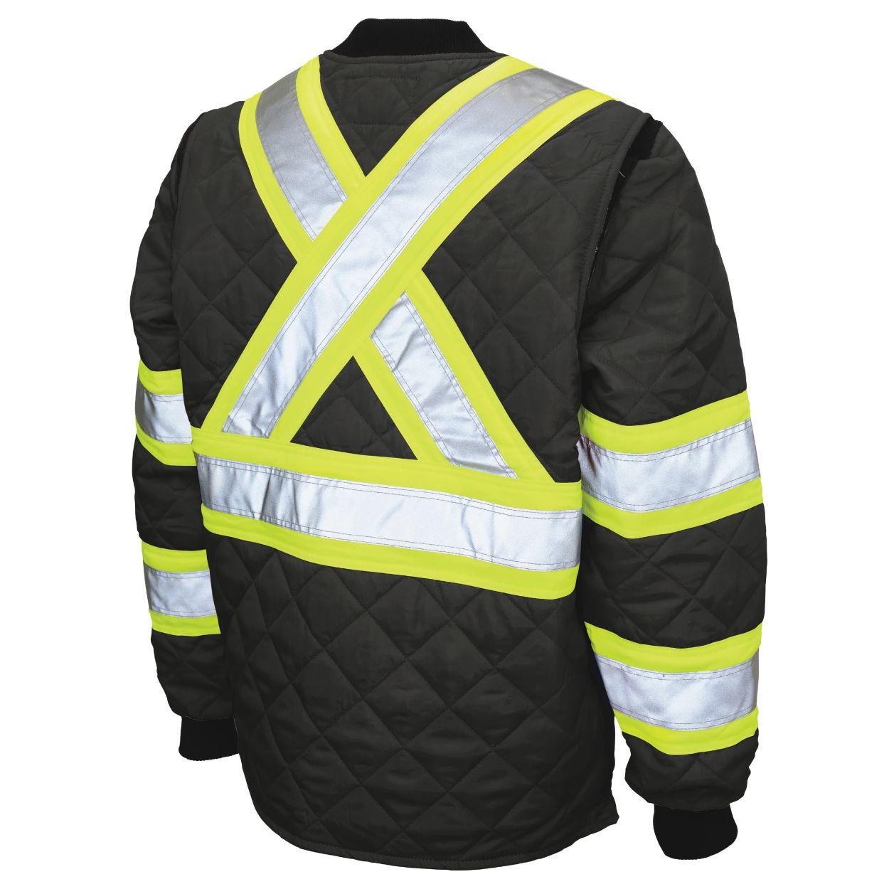 Hi-vis black refrigeration jacket on a white background