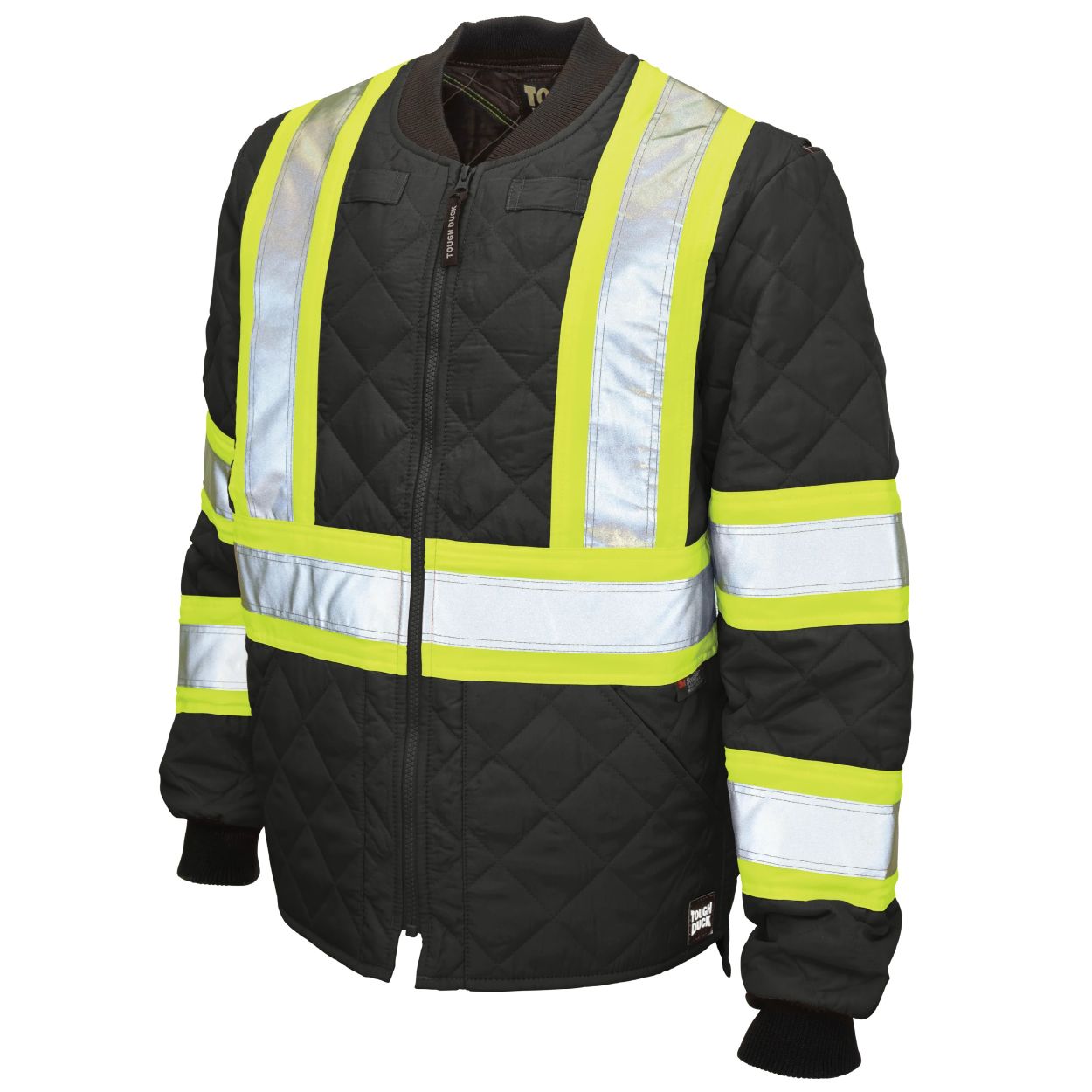 Hi-vis black refrigeration jacket on a white background