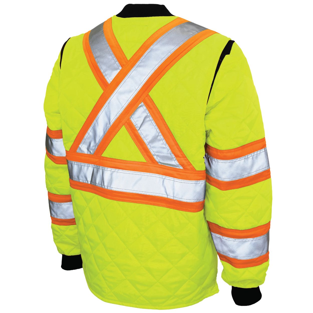 Hi-vis green refrigeration jacket on a white background