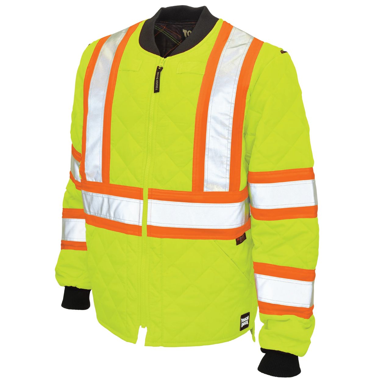 Hi-vis green refrigeration jacket on a white background