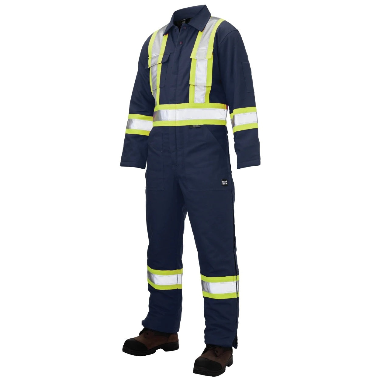 Navy hi-vis coveralls on a white background