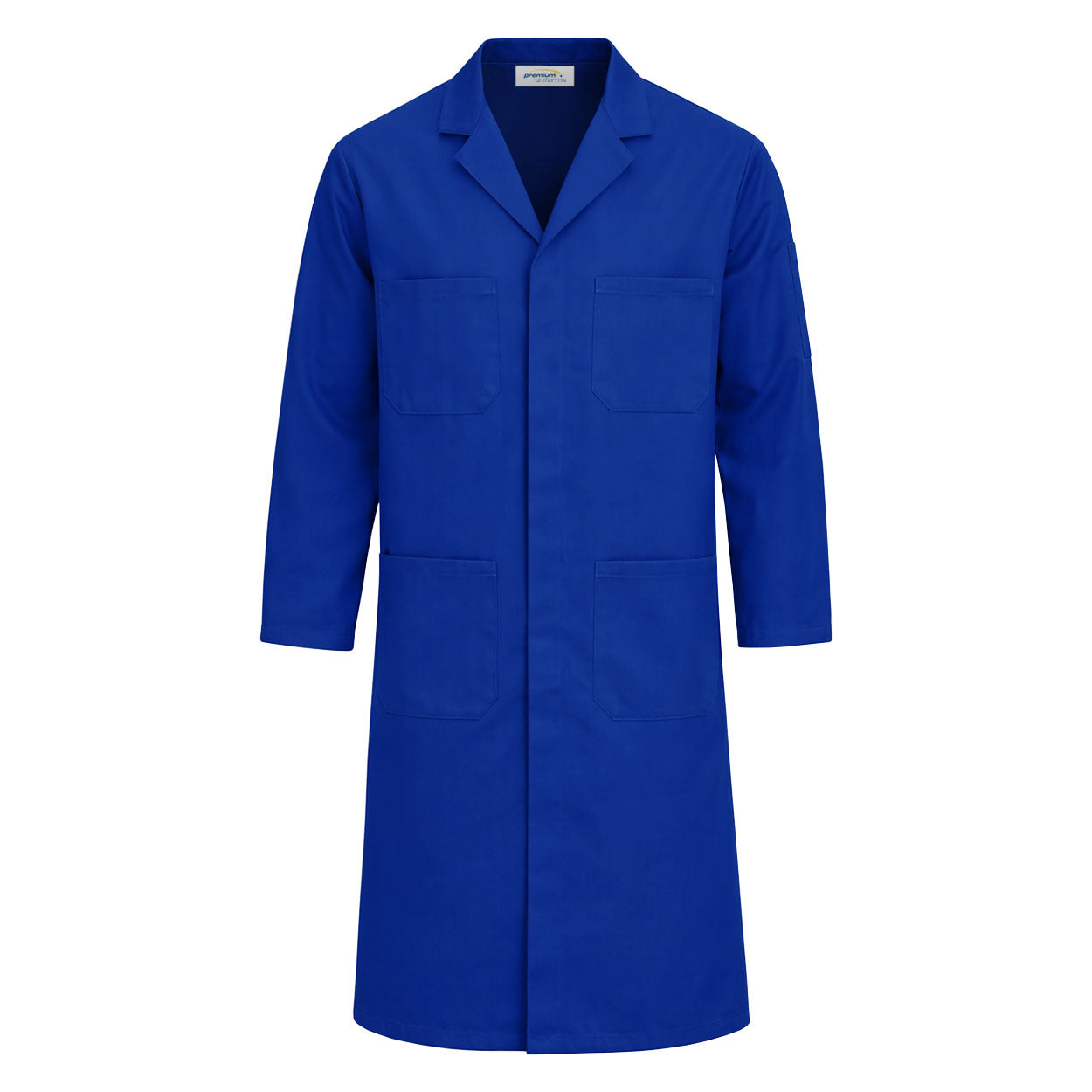 Royal Blue shop coat on white background