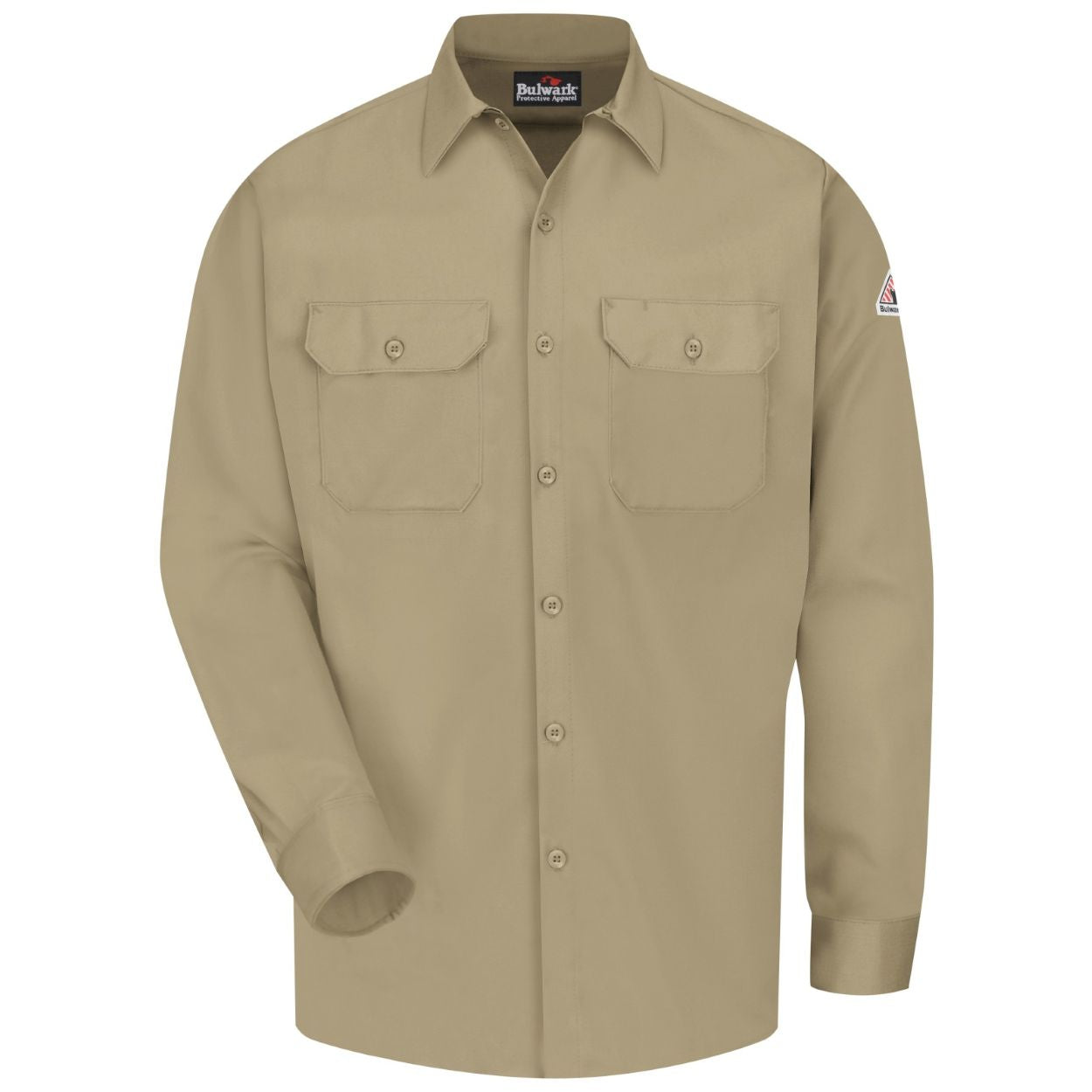 Khaki work shirt on a white background