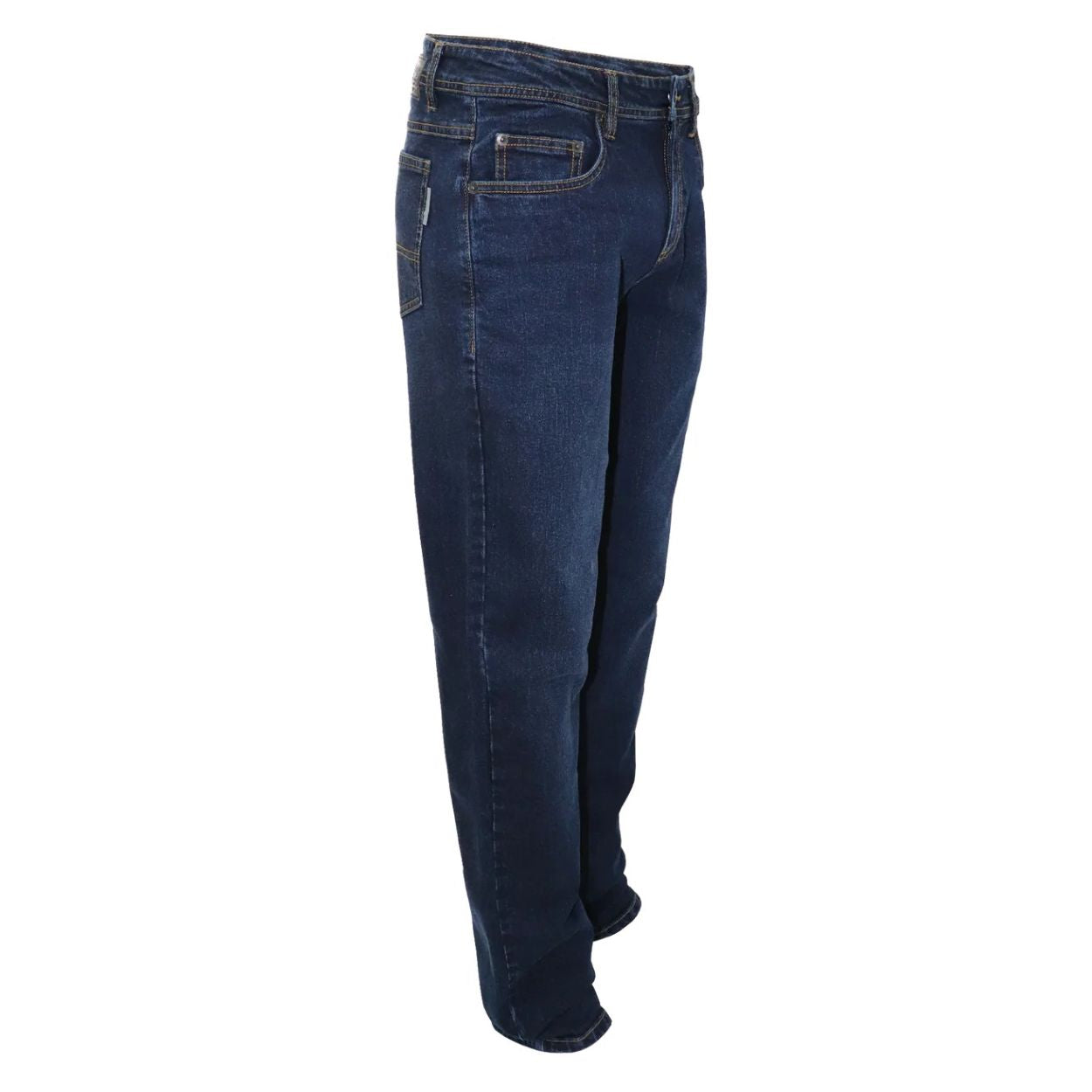 Indigo dark blue jeans on a white background