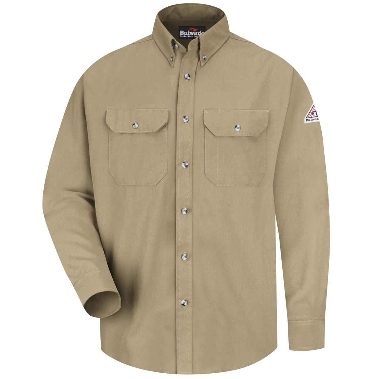 Khaki work shirt on a white background