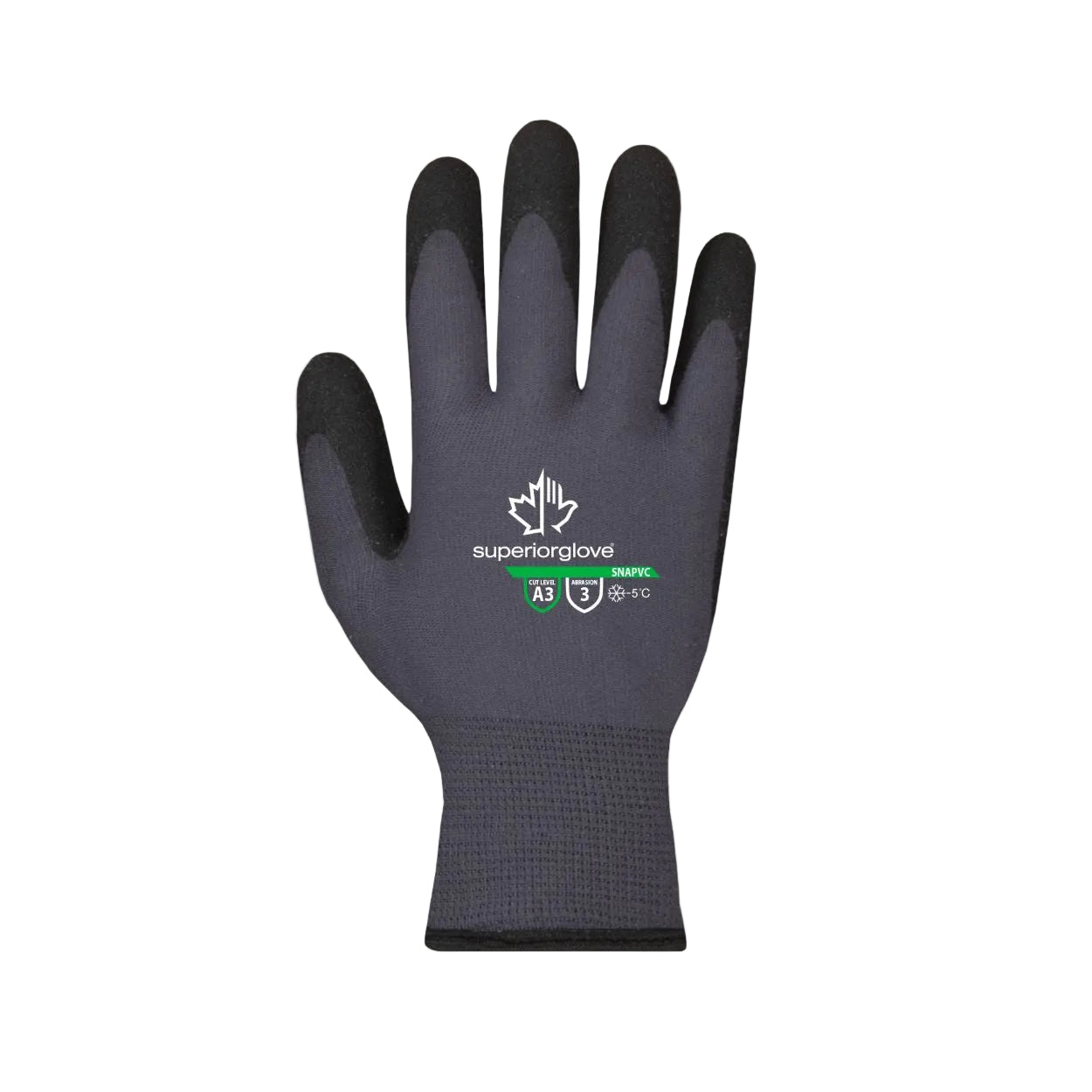 Dark Grey/black safety glove on a white background