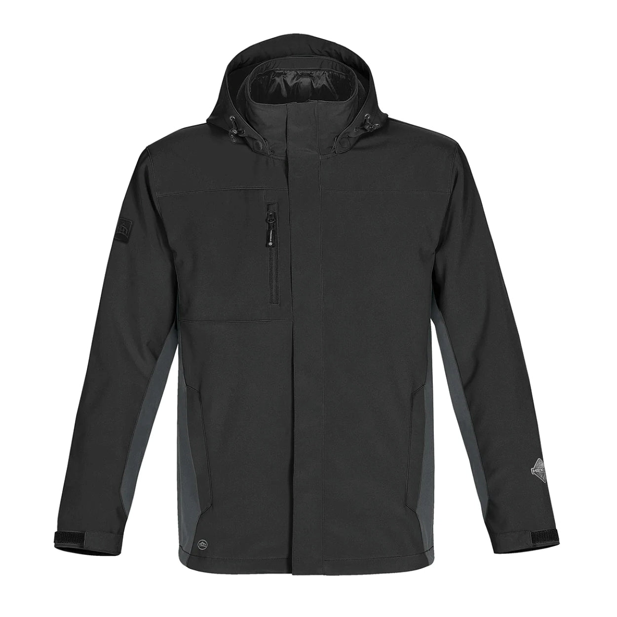 Black/granite hybrid coat on a white background