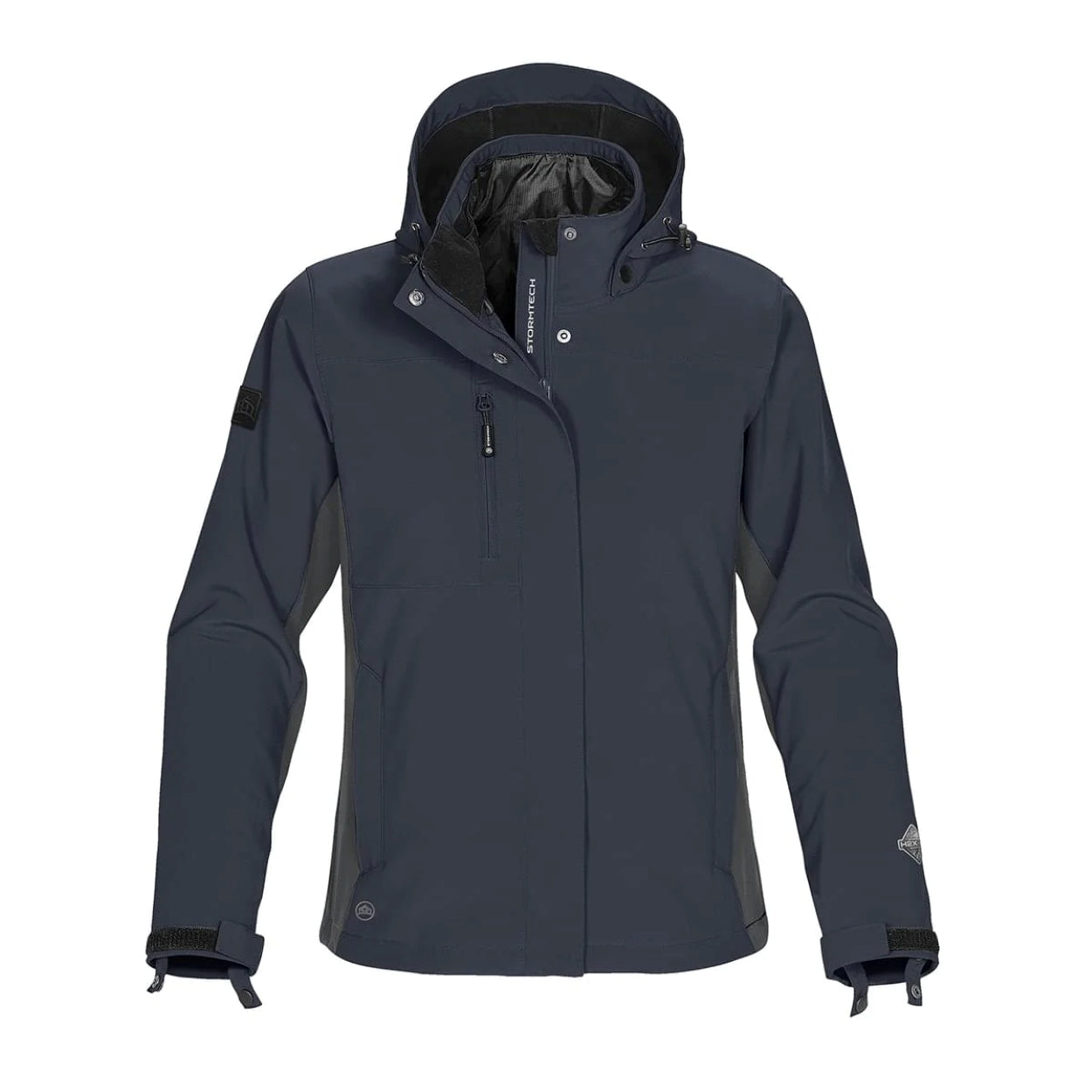 Navy/granite hybrid coat on a white background